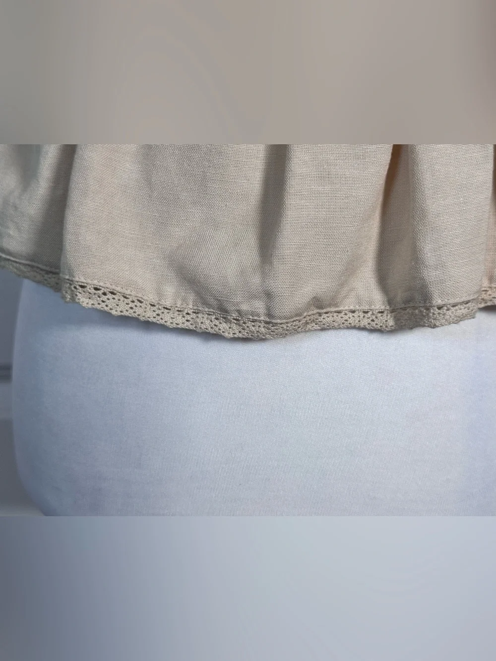 Cream Linen Blend Eyelet Peplum Top S Square Neck Cottagecore Coquette Prairie